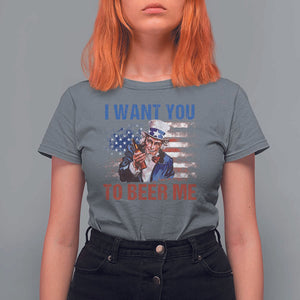 Funny Uncle Sam T Shirt For Women I Want You To Beer Me American Flag TS11 Charcoal Print Your Wear