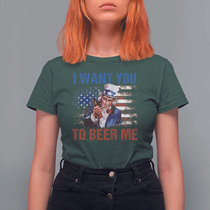 Funny Uncle Sam T Shirt For Women I Want You To Beer Me American Flag TS11 Dark Forest Green Print Your Wear