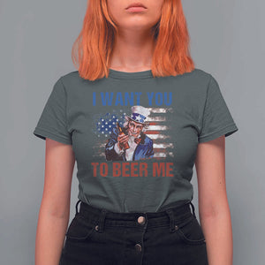 Funny Uncle Sam T Shirt For Women I Want You To Beer Me American Flag TS11 Dark Heather Print Your Wear