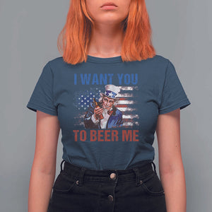 Funny Uncle Sam T Shirt For Women I Want You To Beer Me American Flag TS11 Navy Print Your Wear