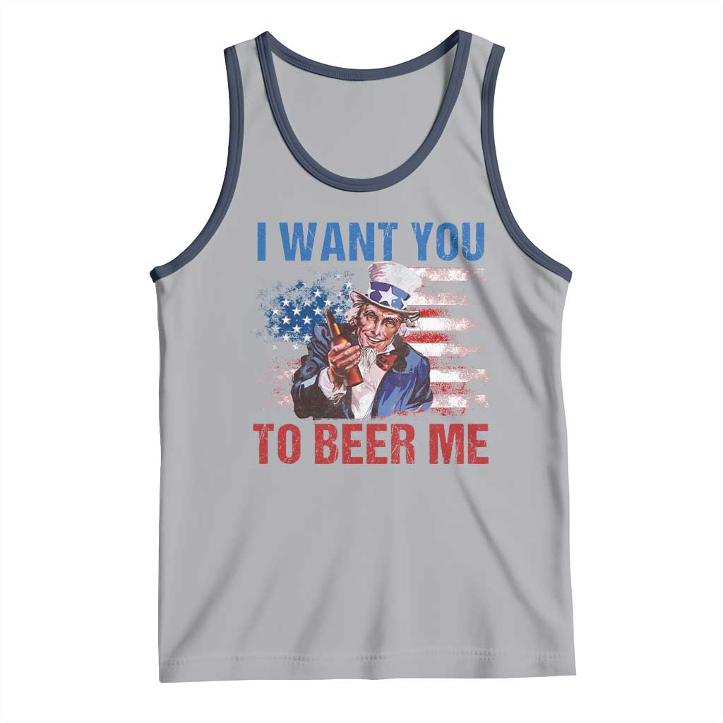 Funny Uncle Sam Tank Top I Want You To Beer Me American Flag TS11 Athletic Heather Navy Print Your Wear
