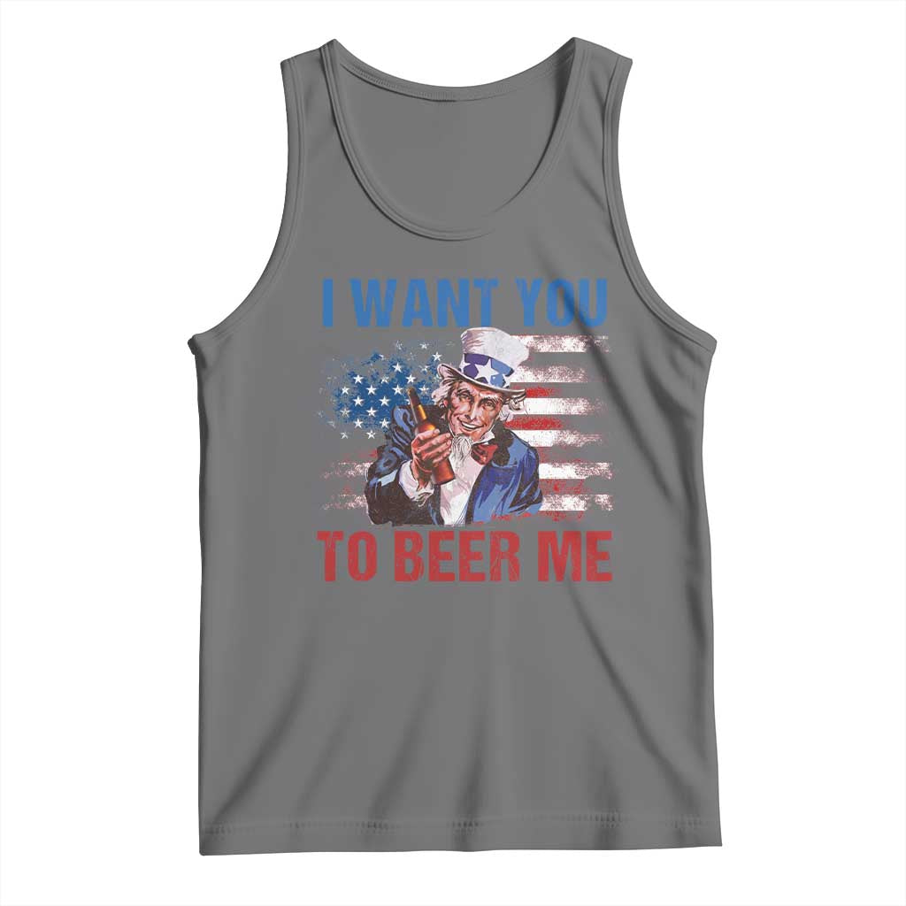 Funny Uncle Sam Tank Top I Want You To Beer Me American Flag TS11 Black Heather Print Your Wear