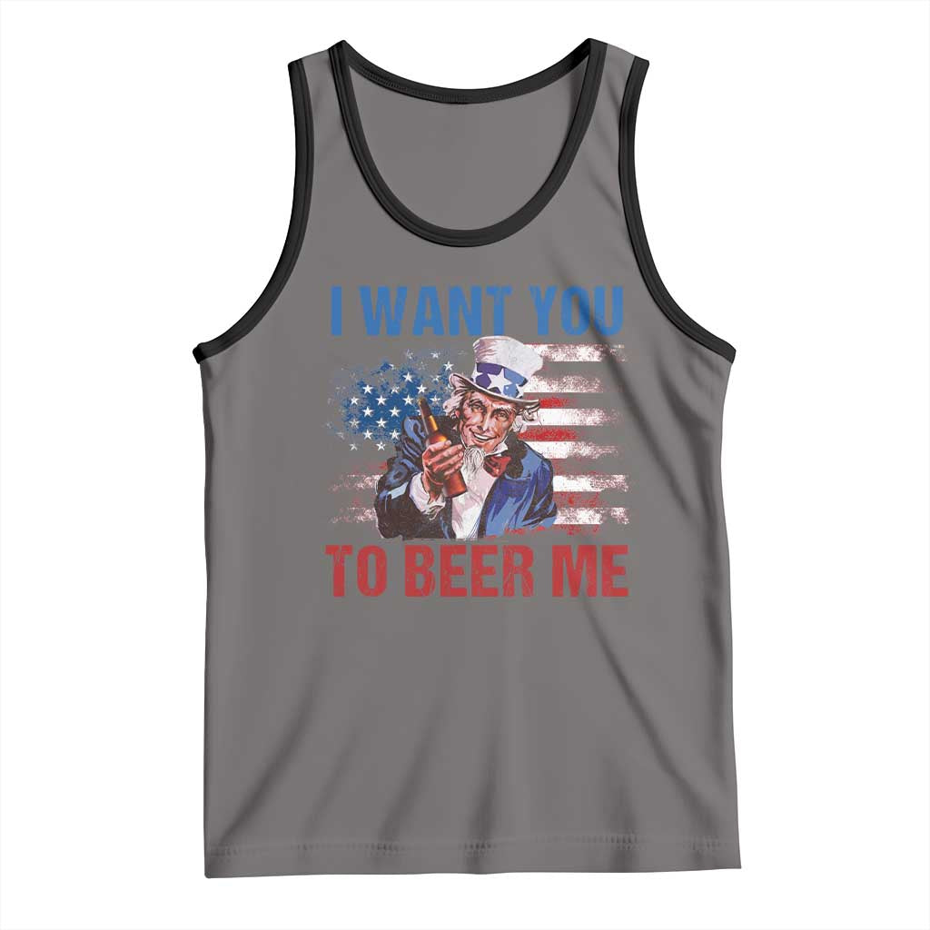 Funny Uncle Sam Tank Top I Want You To Beer Me American Flag TS11 Deep Heather Black Print Your Wear