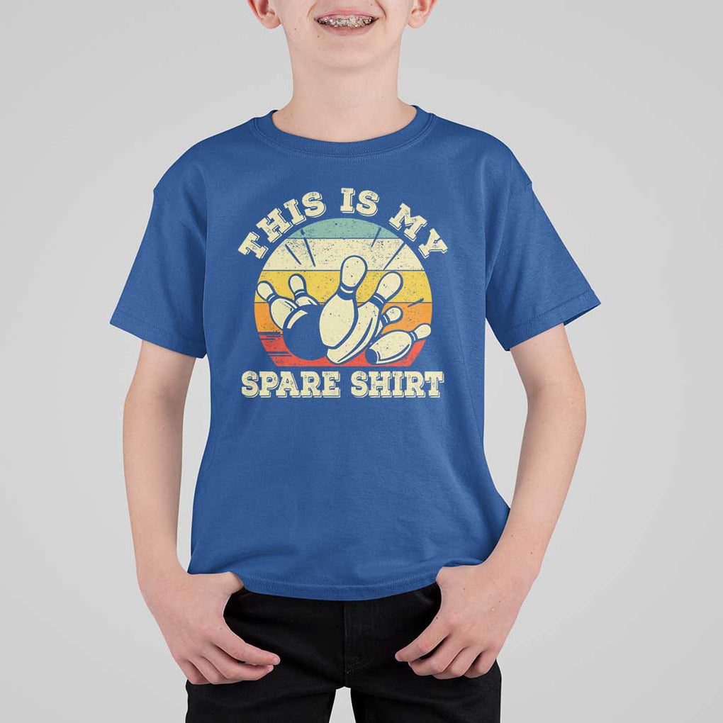 Funny Bowling T Shirt For Kid This Is My Spare Shirt Retro Ball Pins Strike Spilt TS11 Royal Blue Print Your Wear