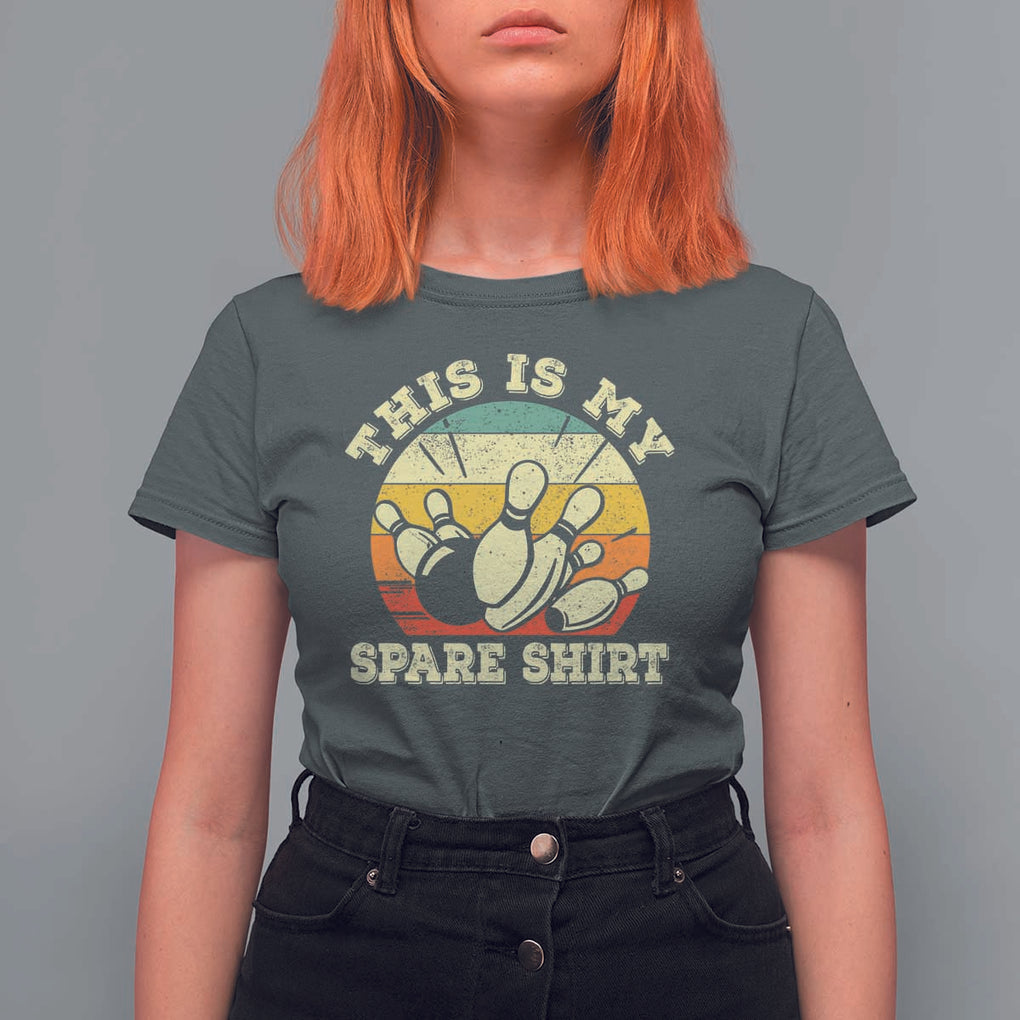 Funny Bowling T Shirt For Women This Is My Spare Shirt Retro Ball Pins Strike Spilt TS11 Dark Heather Print Your Wear