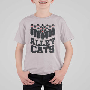 Funny Bowling T Shirt For Kid Alley Cats Bowler Player Pins Strike TS11 Ice Gray Print Your Wear