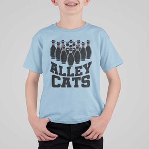 Funny Bowling T Shirt For Kid Alley Cats Bowler Player Pins Strike TS11 Light Blue Print Your Wear