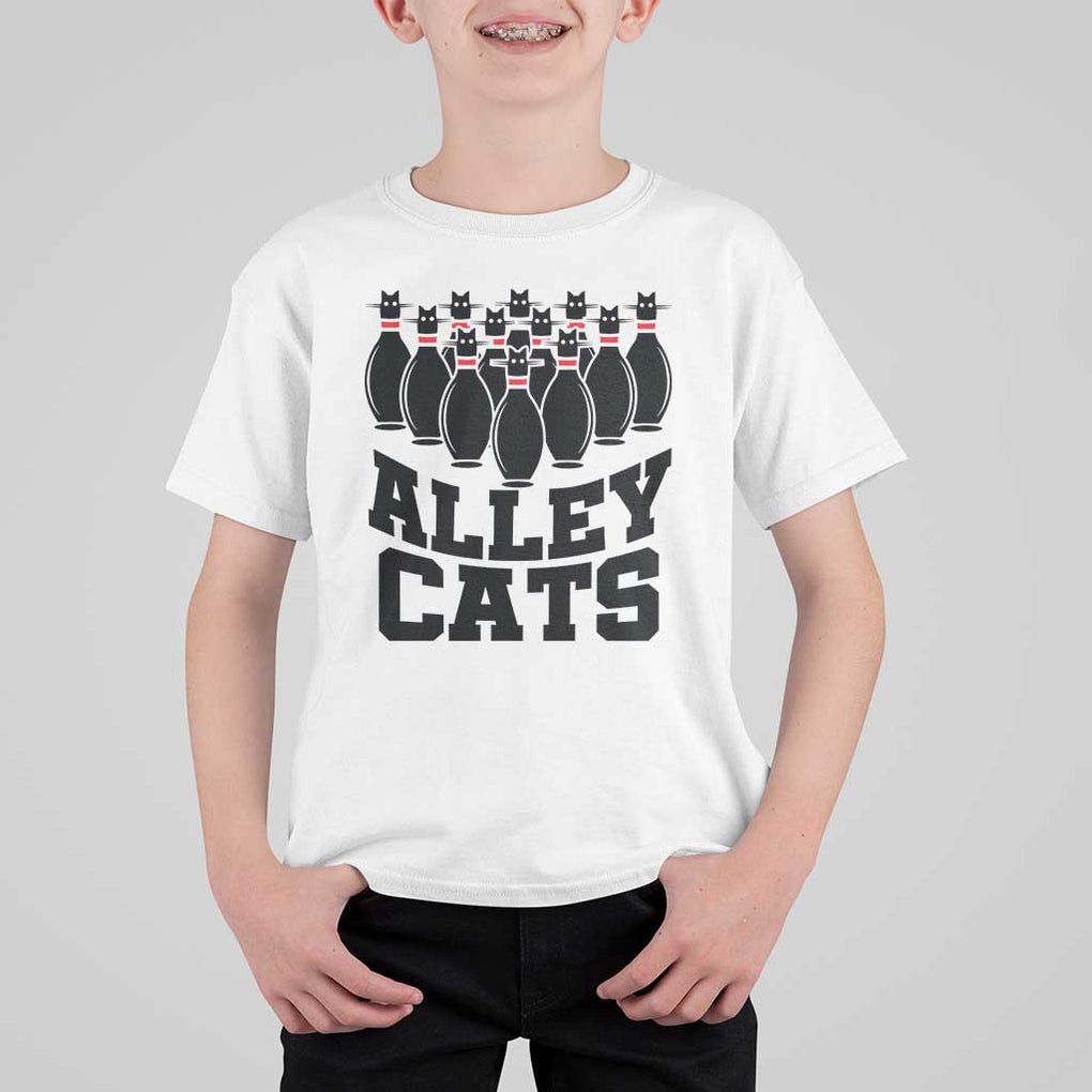 Funny Bowling T Shirt For Kid Alley Cats Bowler Player Pins Strike TS11 White Print Your Wear