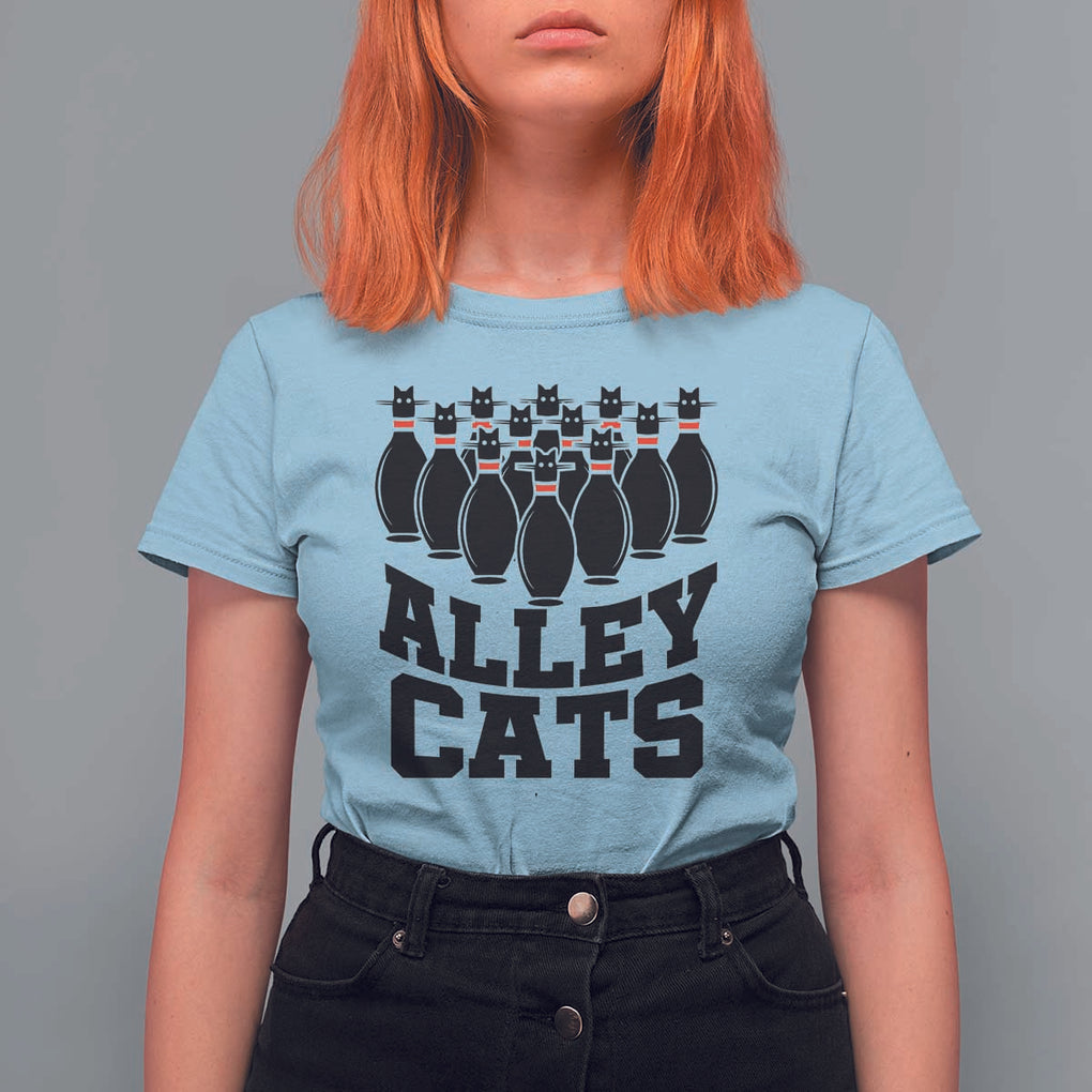 Funny Bowling T Shirt For Women Alley Cats Bowler Player Pins Strike TS11 Light Blue Print Your Wear
