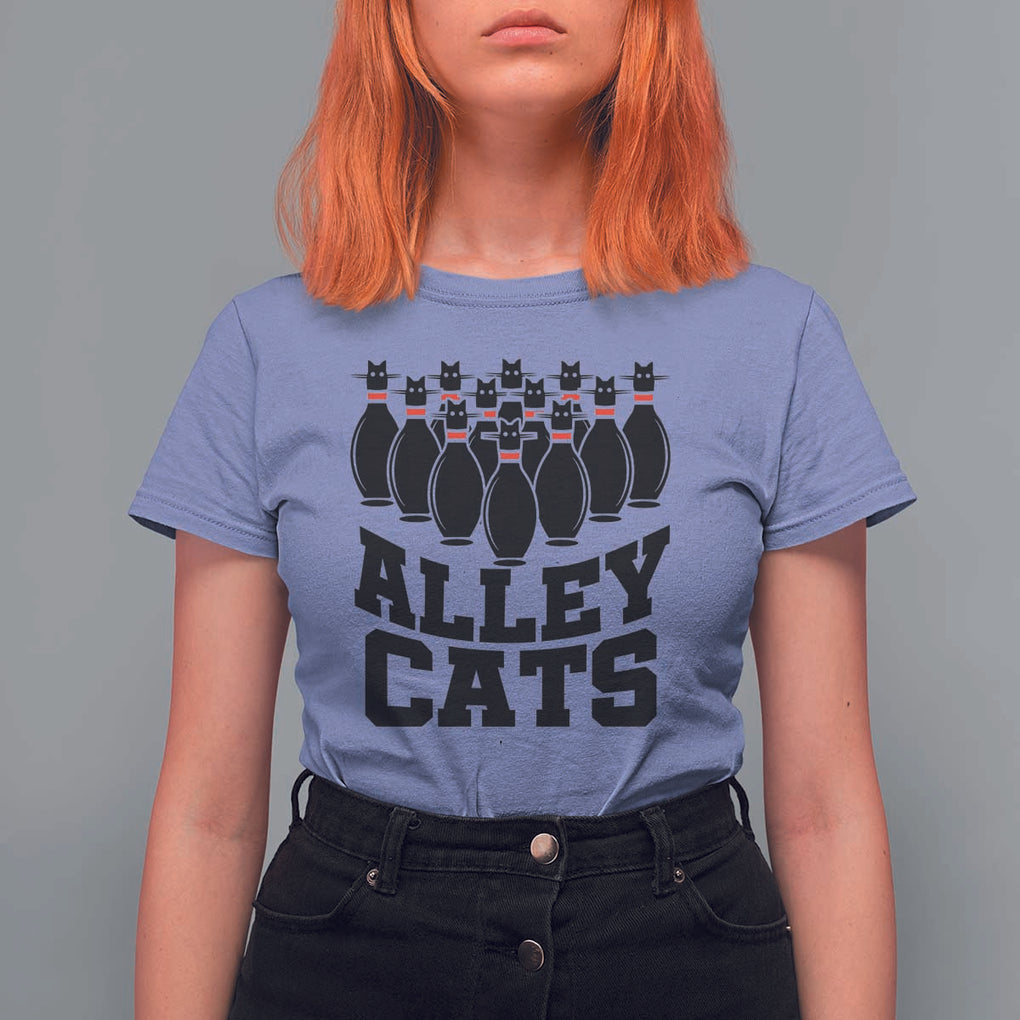 Funny Bowling T Shirt For Women Alley Cats Bowler Player Pins Strike TS11 Violet Print Your Wear