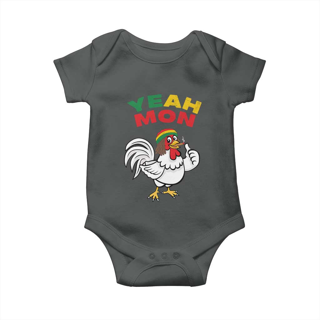 Jamaica Chicken Baby Onesie Yeah Mon Jamaican Rastacap TS11 Dark Heather Print Your Wear