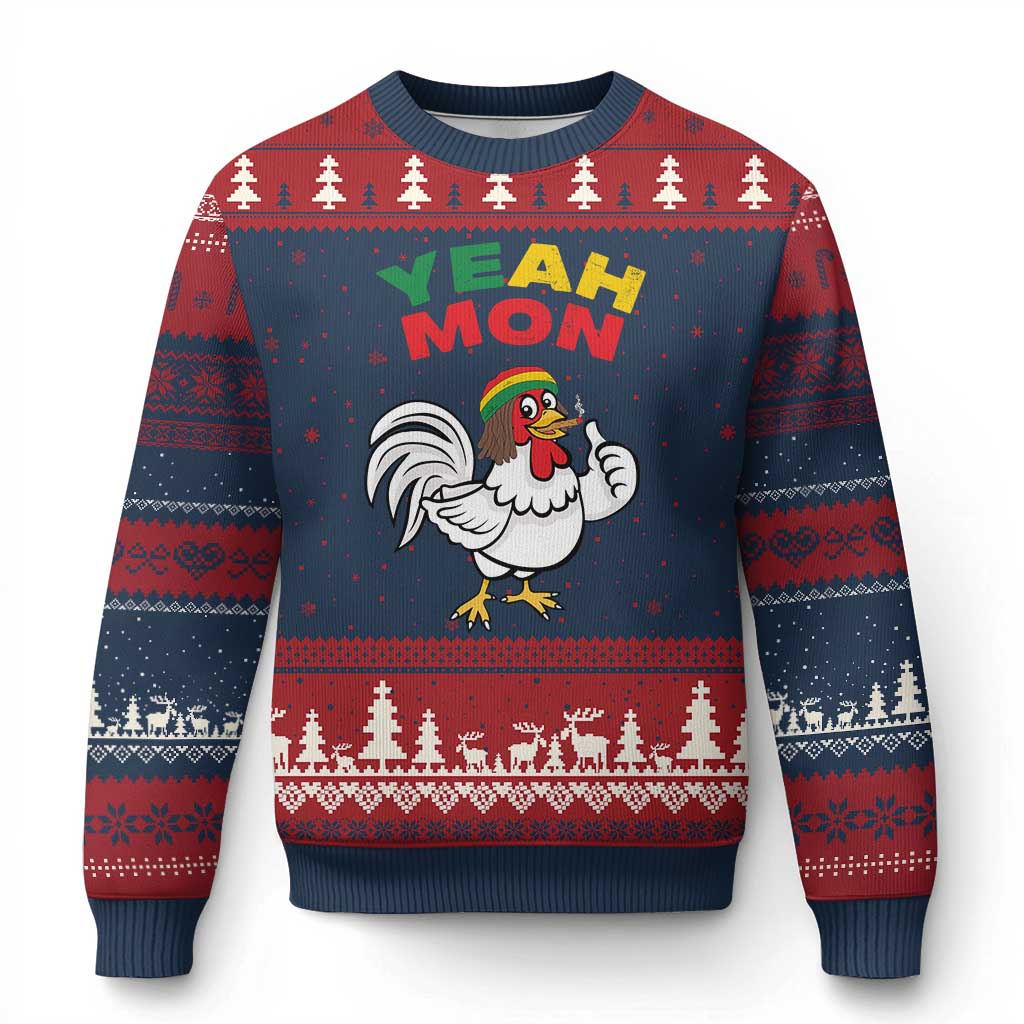 Jamaica Chicken Ugly Christmas Sweater Yeah Mon Jamaican Rastacap TS11 Navy Red Print Your Wear