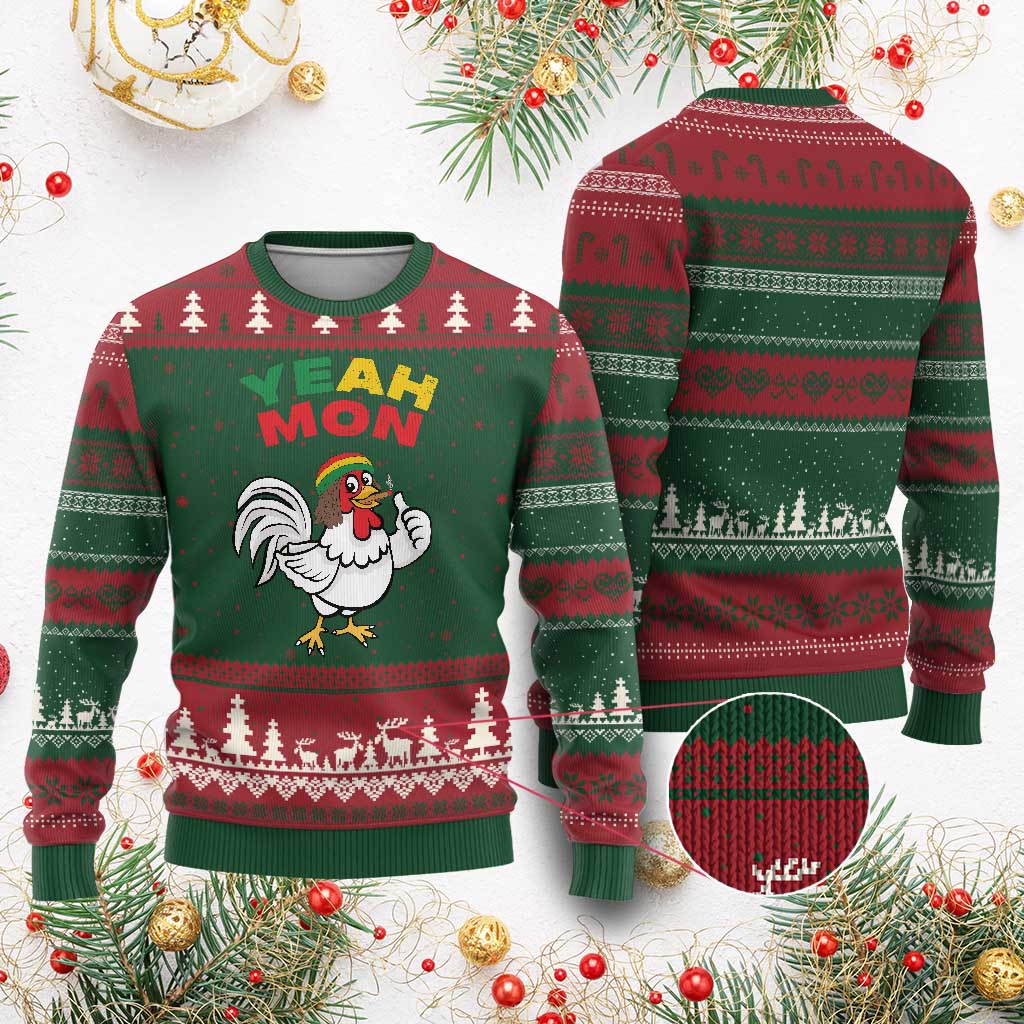 Jamaica Chicken Ugly Christmas Sweater Yeah Mon Jamaican Rastacap TS11 Red Green Print Your Wear