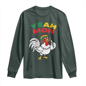 Jamaica Chicken Long Sleeve Shirt Yeah Mon Jamaican Rastacap TS11 Dark Forest Green Print Your Wear