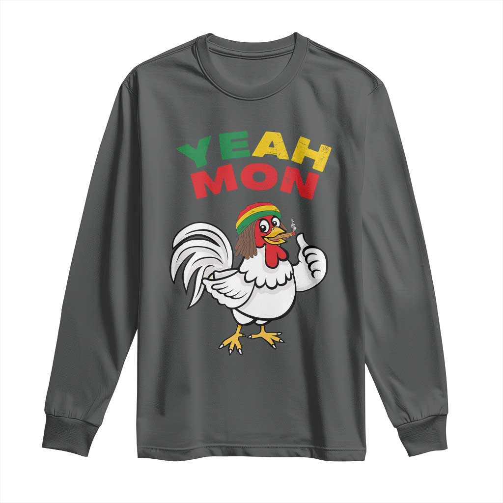 Jamaica Chicken Long Sleeve Shirt Yeah Mon Jamaican Rastacap TS11 Dark Heather Print Your Wear