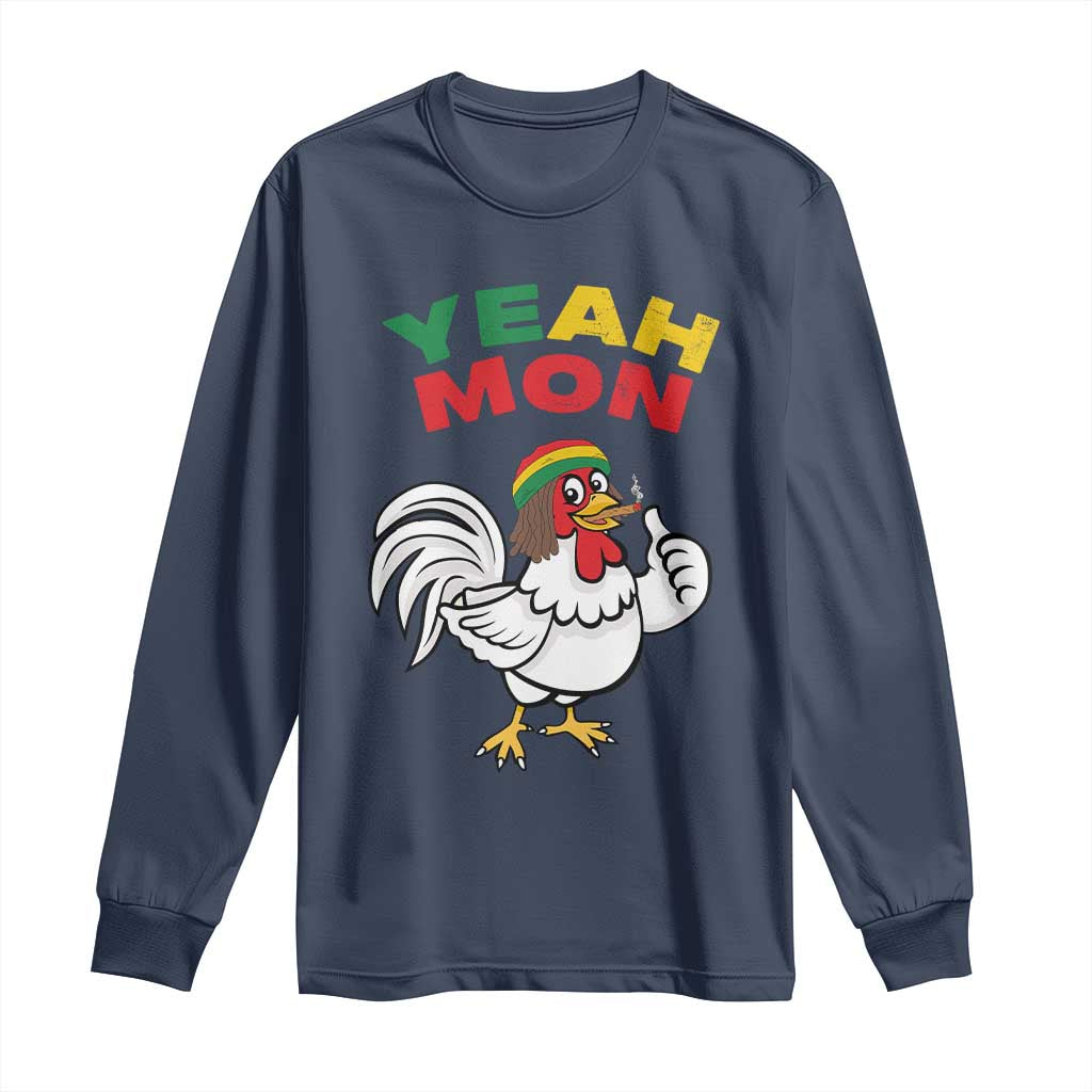 Jamaica Chicken Long Sleeve Shirt Yeah Mon Jamaican Rastacap TS11 Navy Print Your Wear