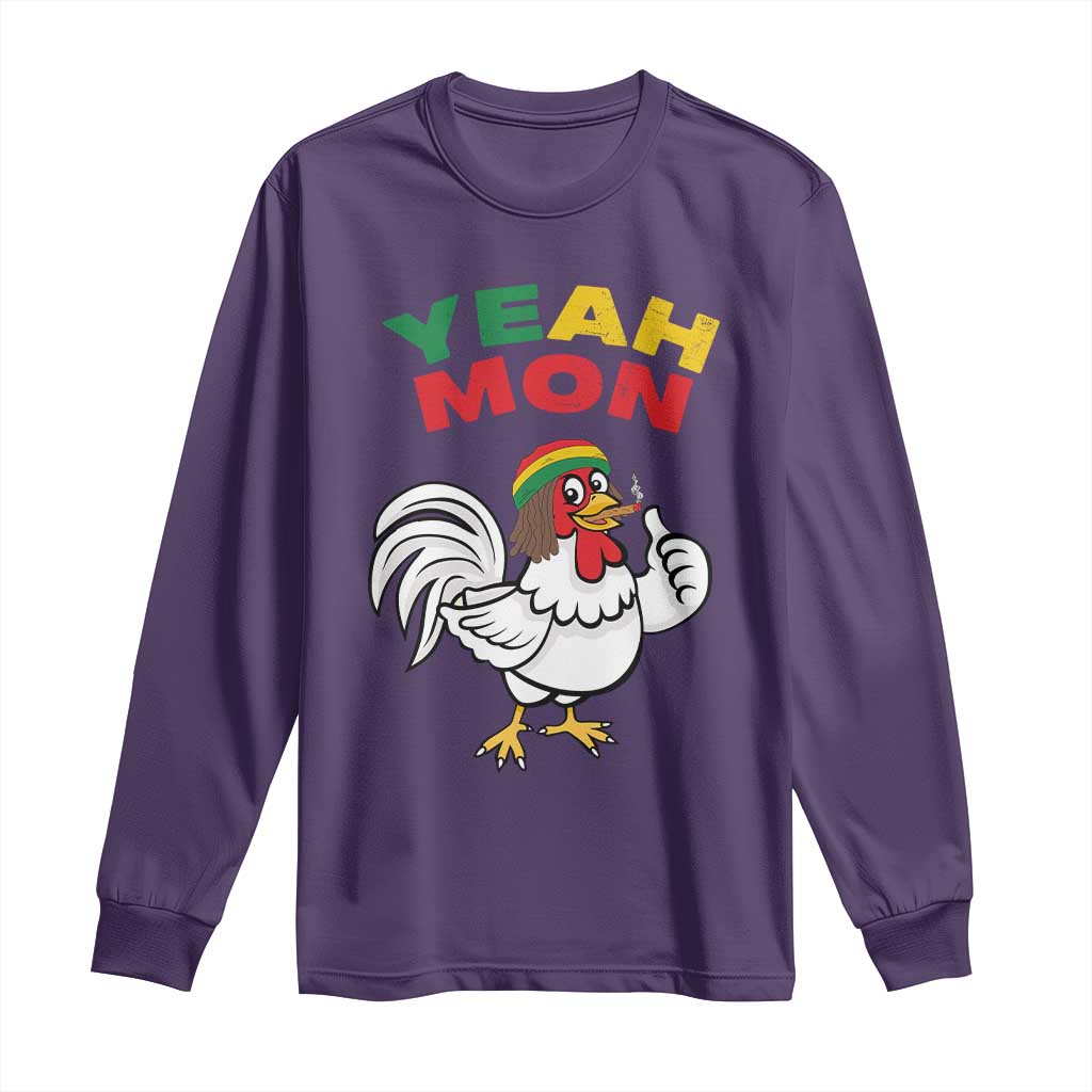 Jamaica Chicken Long Sleeve Shirt Yeah Mon Jamaican Rastacap TS11 Purple Print Your Wear
