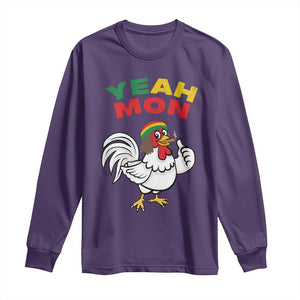 Jamaica Chicken Long Sleeve Shirt Yeah Mon Jamaican Rastacap TS11 Purple Print Your Wear