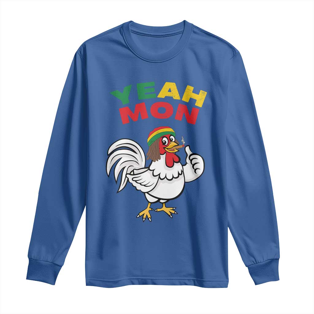 Jamaica Chicken Long Sleeve Shirt Yeah Mon Jamaican Rastacap TS11 Royal Blue Print Your Wear