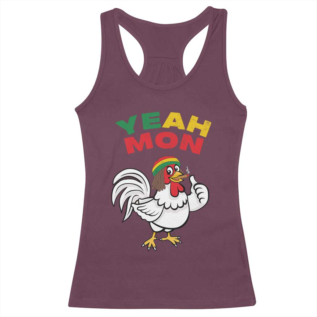 Jamaica Chicken Racerback Tank Top Yeah Mon Jamaican Rastacap TS11 Maroon Print Your Wear