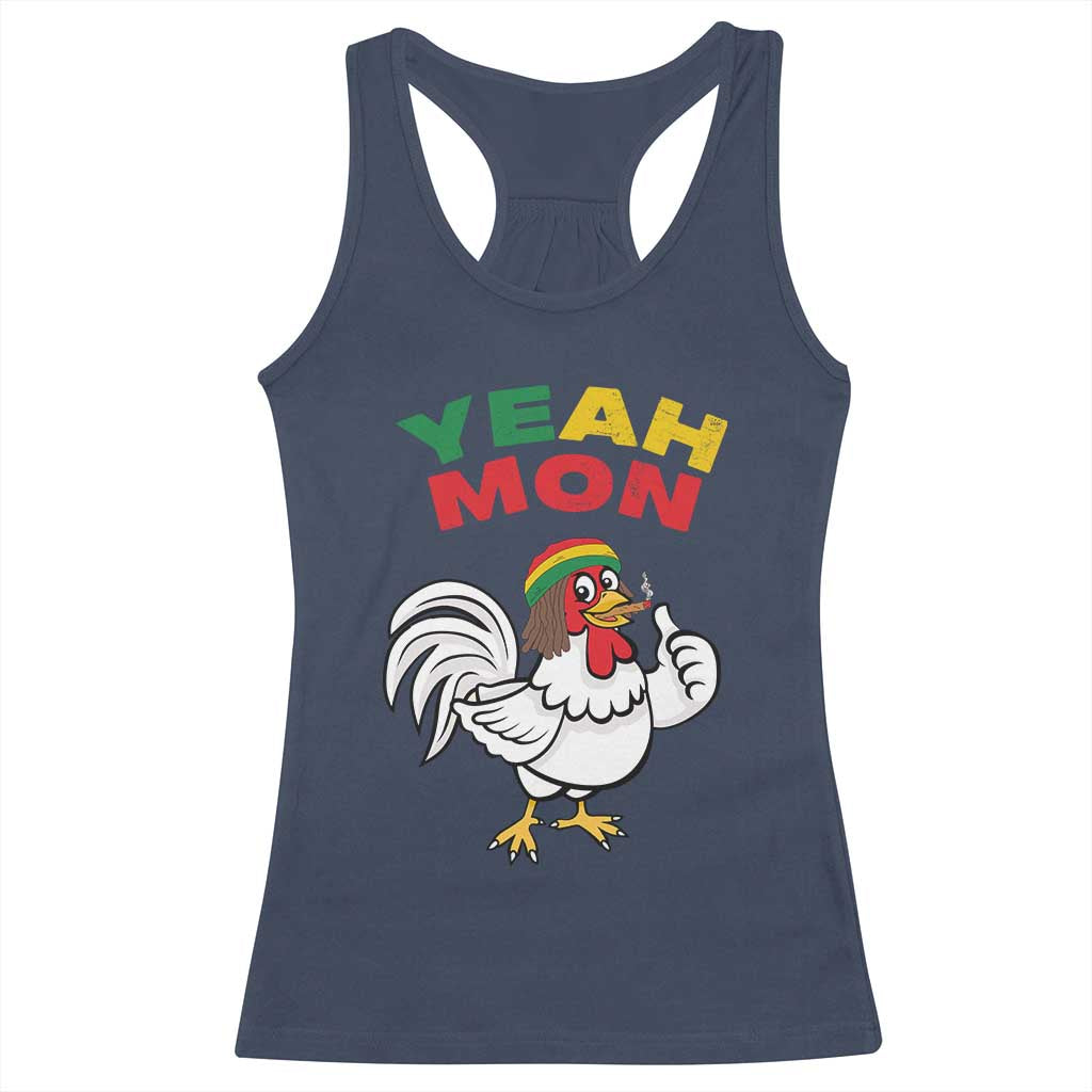 Jamaica Chicken Racerback Tank Top Yeah Mon Jamaican Rastacap TS11 Navy Print Your Wear