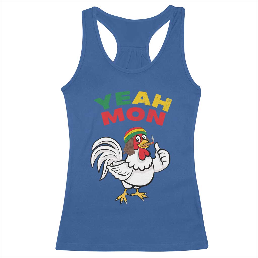 Jamaica Chicken Racerback Tank Top Yeah Mon Jamaican Rastacap TS11 Royal Blue Print Your Wear