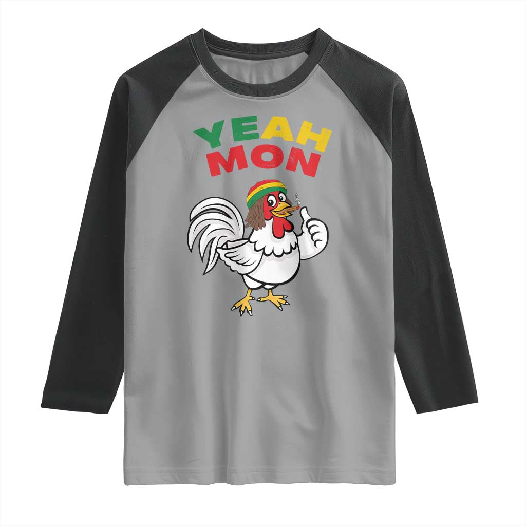 Jamaica Chicken Raglan Shirt Yeah Mon Jamaican Rastacap TS11 Sport Gray Black Print Your Wear