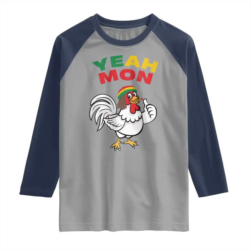 Jamaica Chicken Raglan Shirt Yeah Mon Jamaican Rastacap TS11 Sport Gray Navy Print Your Wear