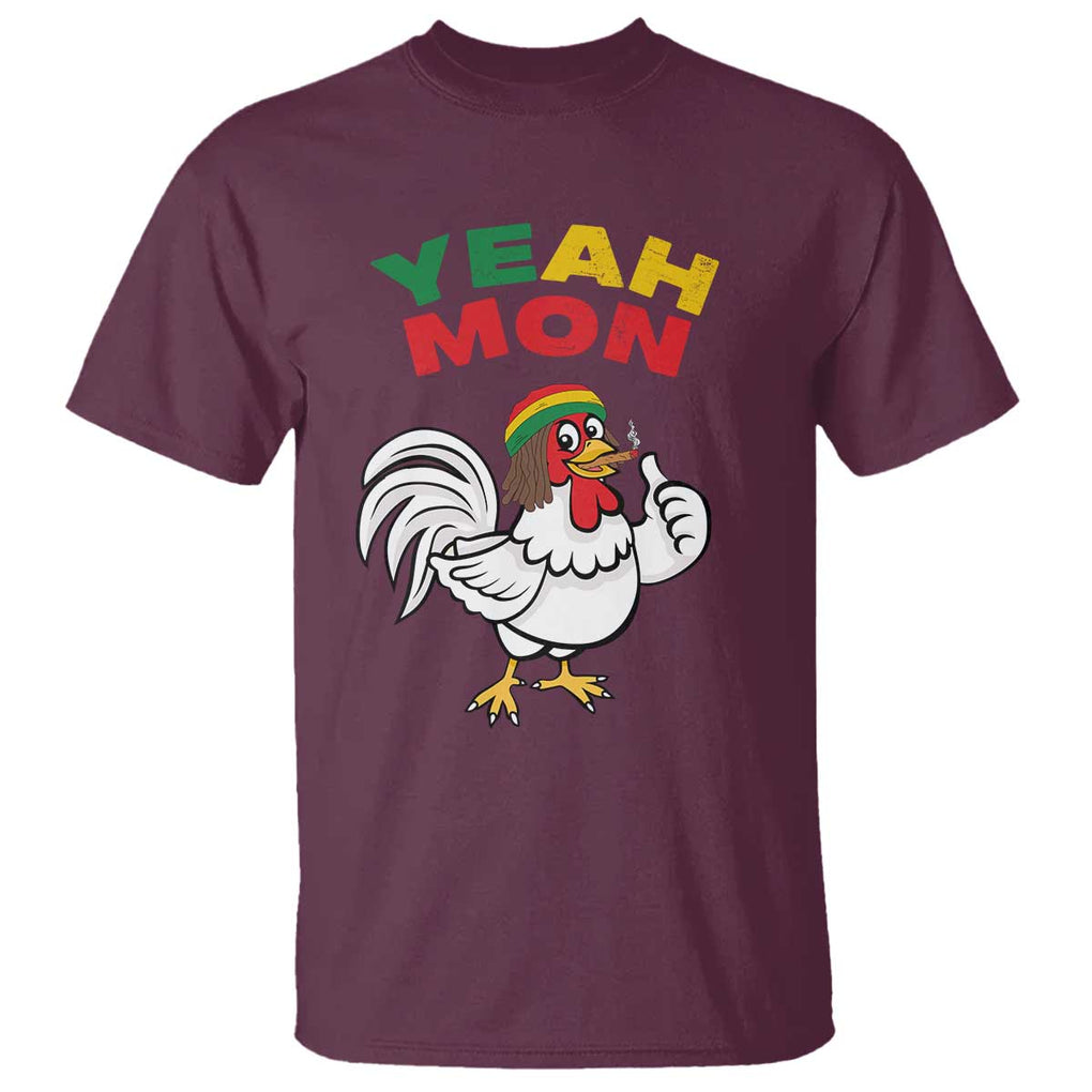 Jamaica Chicken T Shirt Yeah Mon Jamaican Rastacap TS11 Maroon Print Your Wear