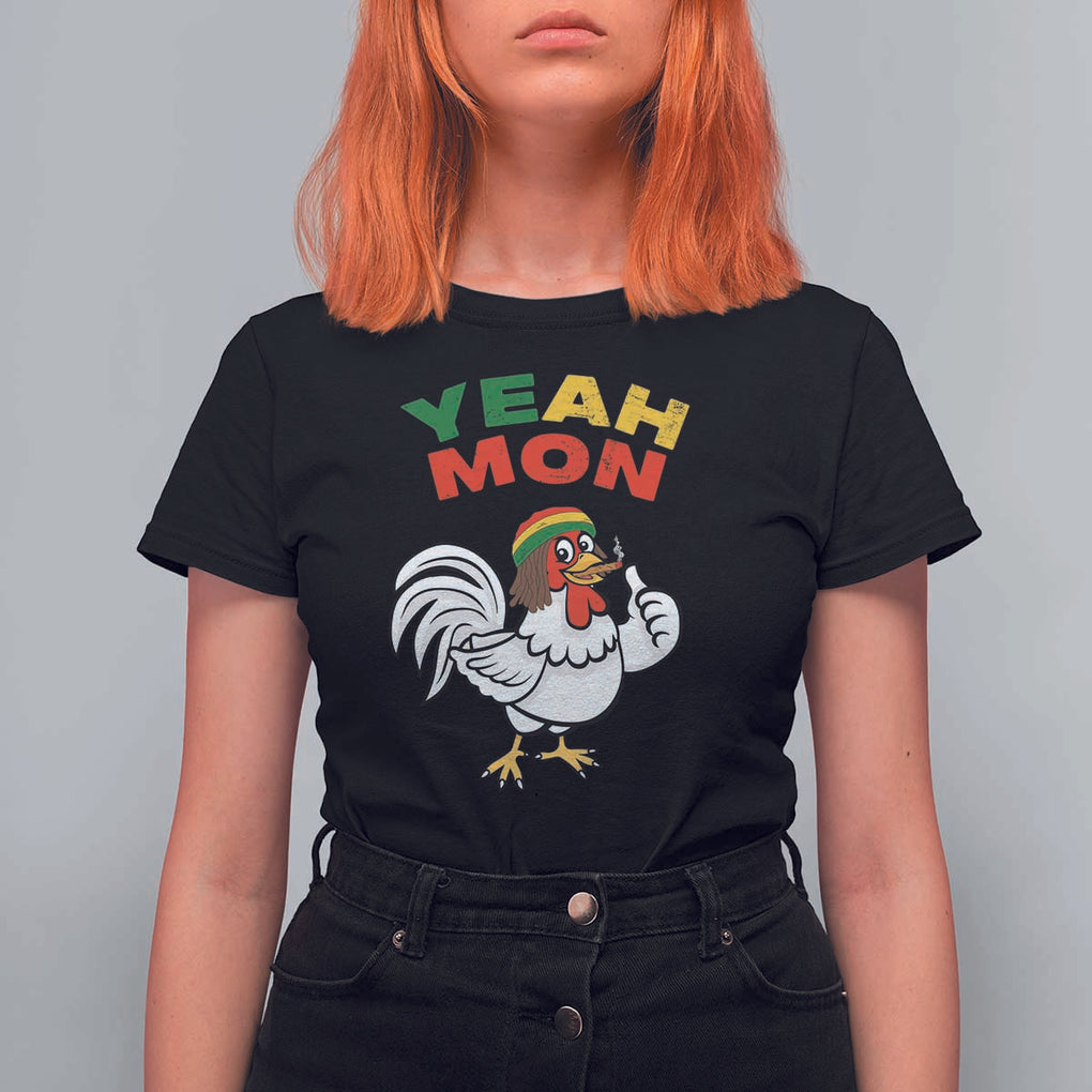 Jamaica Chicken T Shirt For Women Yeah Mon Jamaican Rastacap TS11 Black Print Your Wear