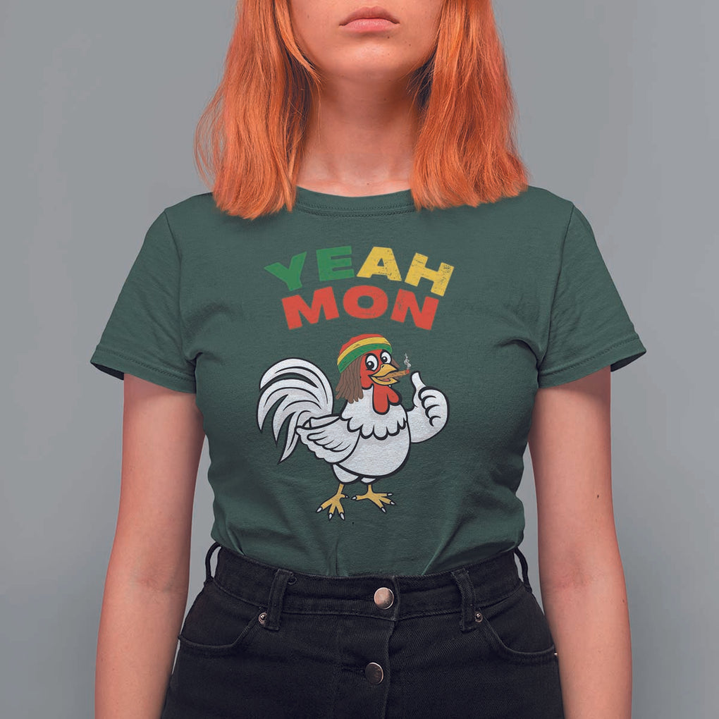 Jamaica Chicken T Shirt For Women Yeah Mon Jamaican Rastacap TS11 Dark Forest Green Print Your Wear