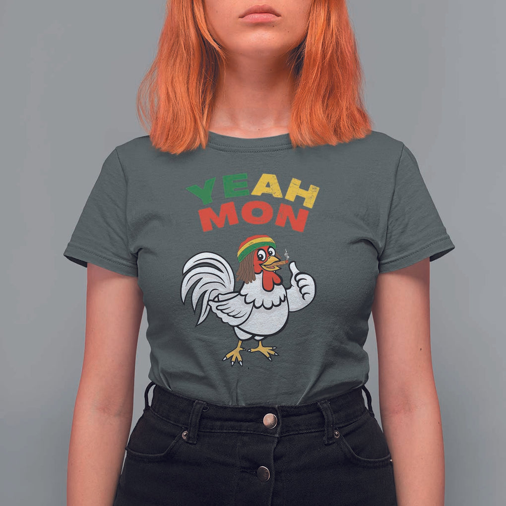 Jamaica Chicken T Shirt For Women Yeah Mon Jamaican Rastacap TS11 Dark Heather Print Your Wear
