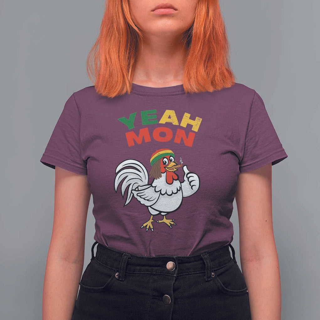 Jamaica Chicken T Shirt For Women Yeah Mon Jamaican Rastacap TS11 Maroon Print Your Wear