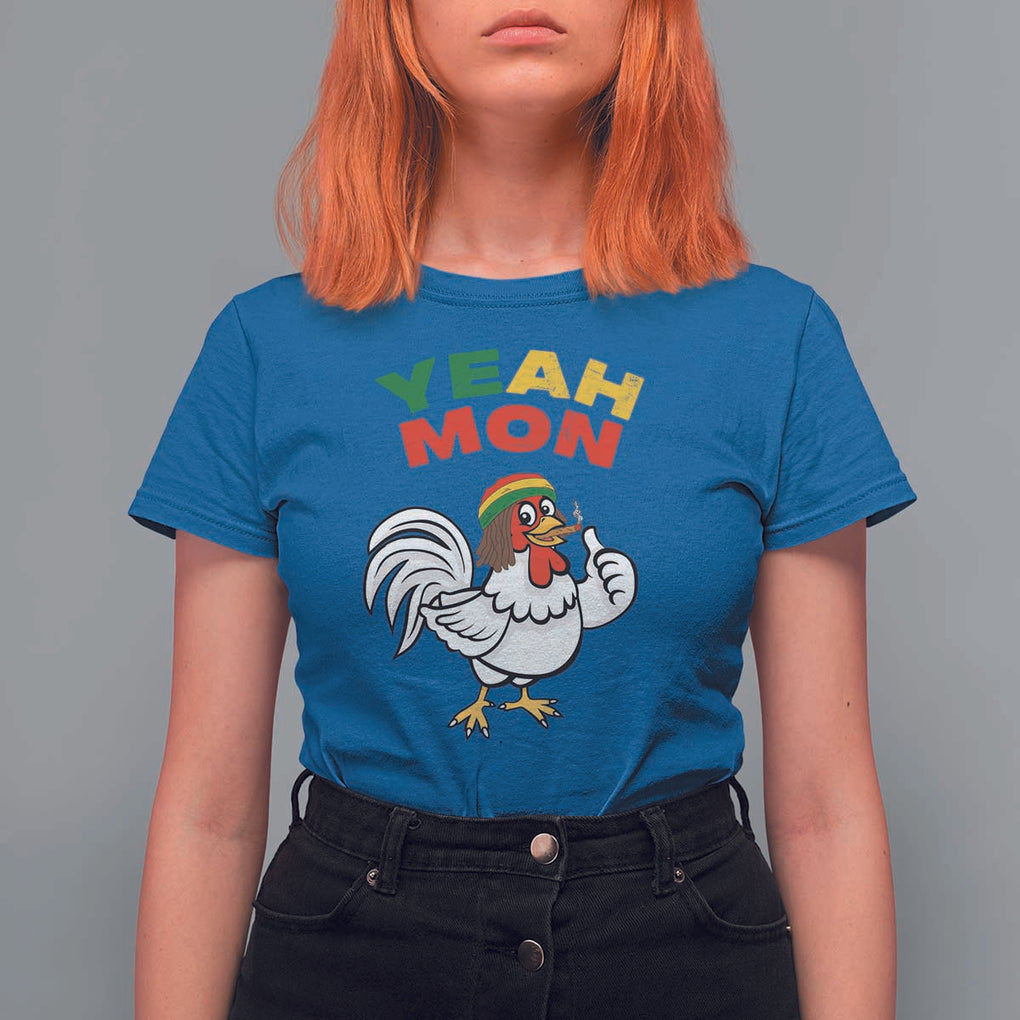 Jamaica Chicken T Shirt For Women Yeah Mon Jamaican Rastacap TS11 Royal Blue Print Your Wear