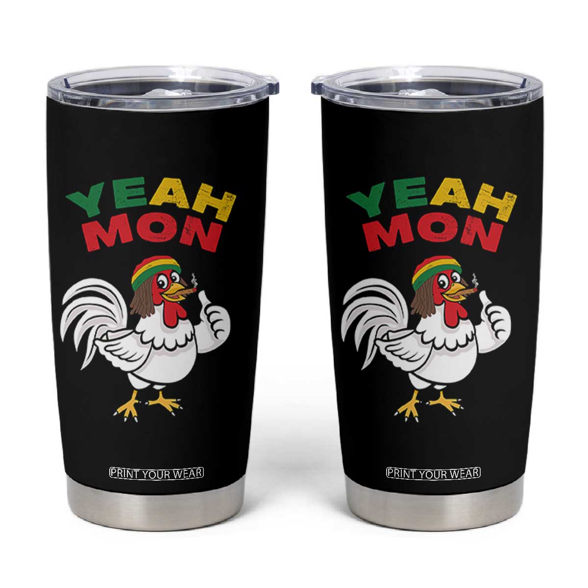 Jamaica Chicken Tumbler Cup Yeah Mon Jamaican Rastacap TS11 Black Print Your Wear