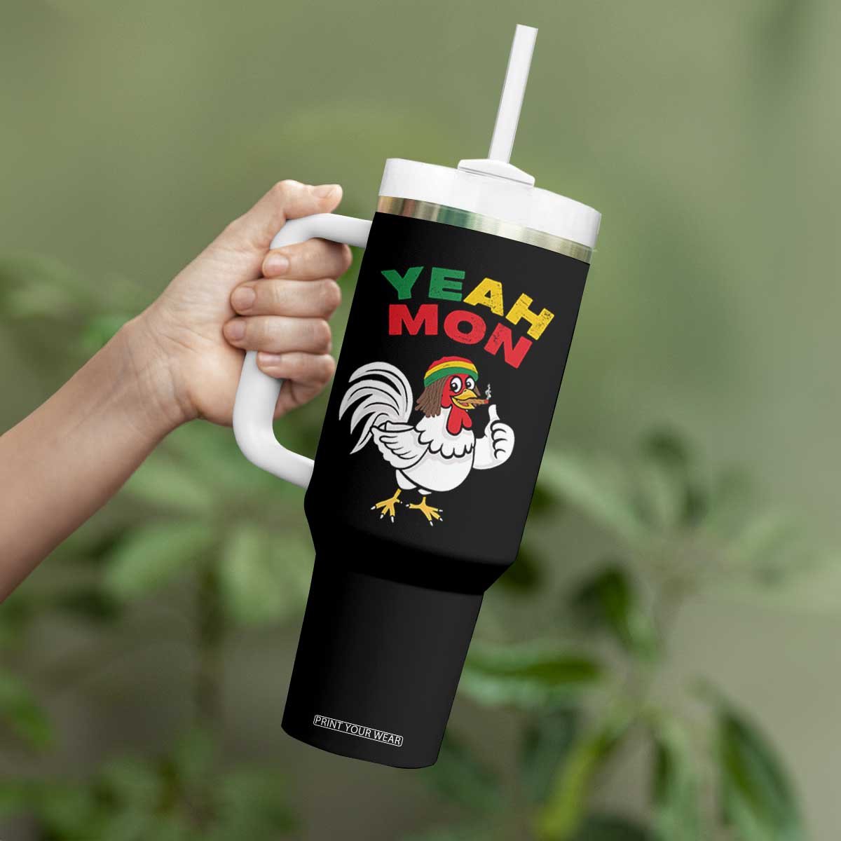 Jamaica Chicken Tumbler With Handle Yeah Mon Jamaican Rastacap TS11 Print Your Wear