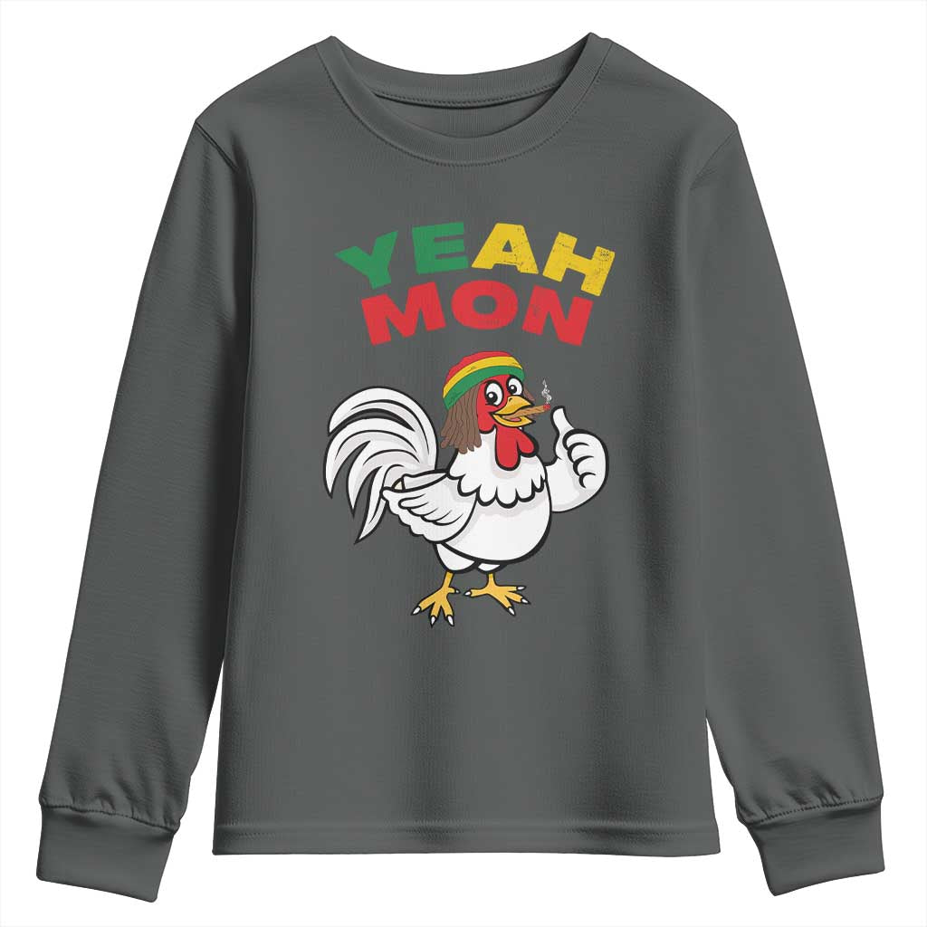 Jamaica Chicken Youth Sweatshirt Yeah Mon Jamaican Rastacap TS11 Dark Heather Print Your Wear