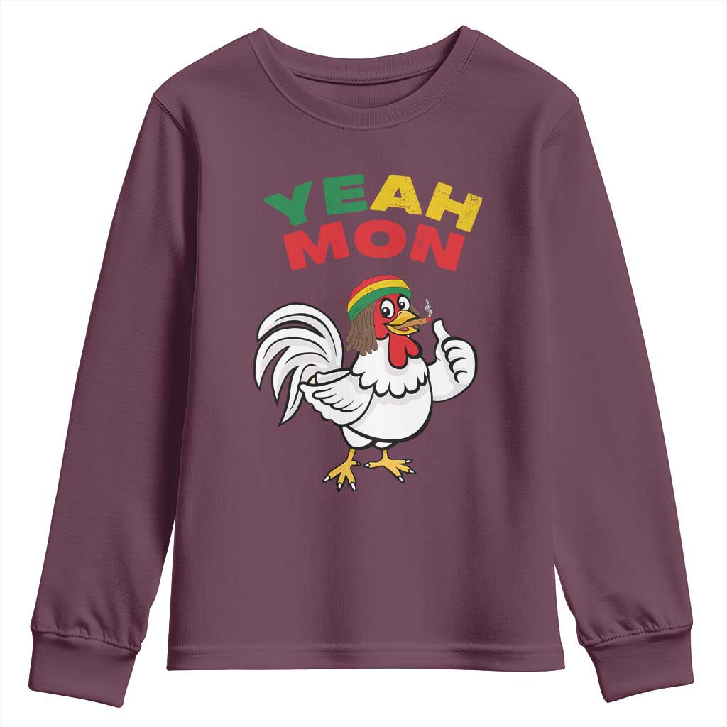 Jamaica Chicken Youth Sweatshirt Yeah Mon Jamaican Rastacap TS11 Maroon Print Your Wear