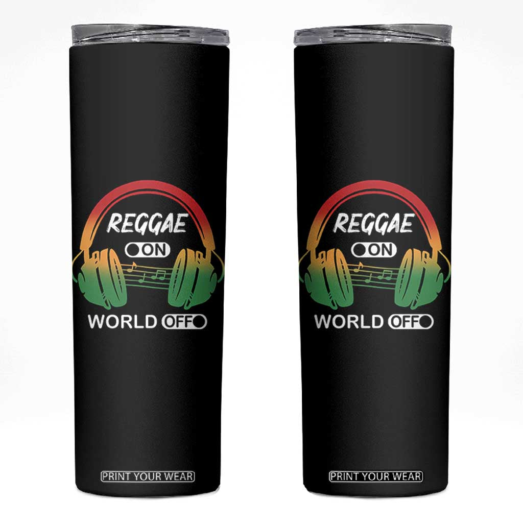 Reggae On World Off Skinny Tumbler Reggae King Music Rastafarian TS11 Black Print Your Wear