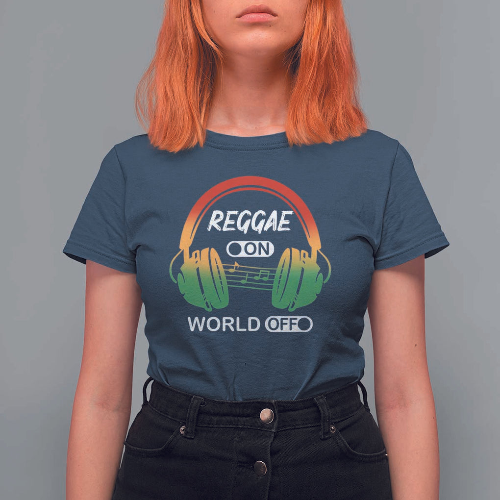 Reggae On World Off T Shirt For Women Reggae King Music Rastafarian TS11 Navy Print Your Wear