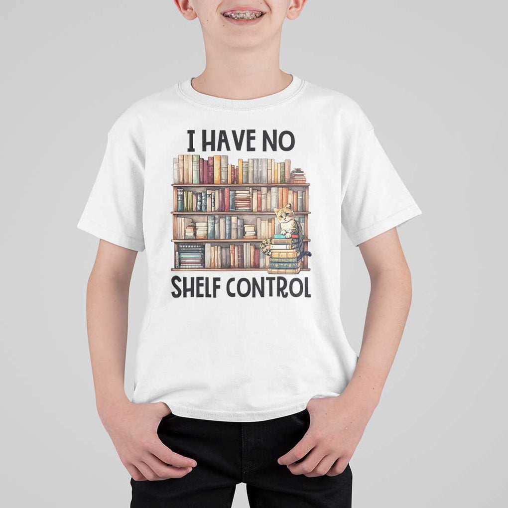 Funny Library Reading T Shirt For Kid I Have No Shelf Control Books Cat TS11 White Print Your Wear