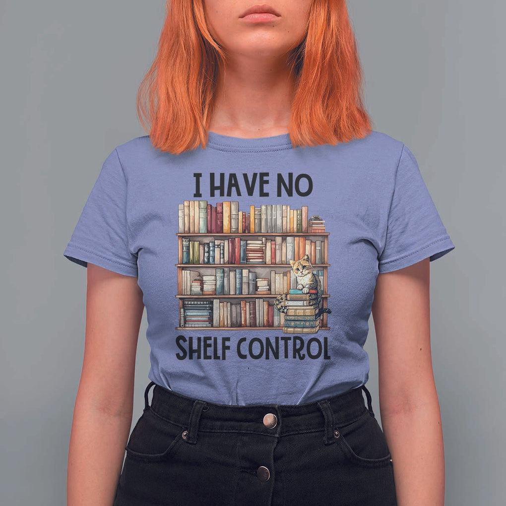Funny Library Reading T Shirt For Women I Have No Shelf Control Books Cat TS11 Violet Print Your Wear