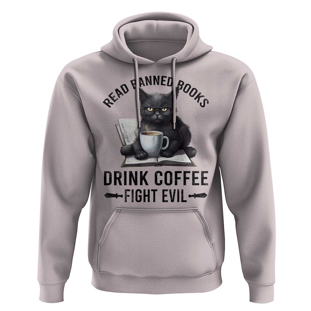 Funny Reading Cat Hoodie Read Banned Books Drink Coffee Fight Evil BookWorm TS11 Ice Gray Print Your Wear