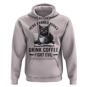 Funny Reading Cat Hoodie Read Banned Books Drink Coffee Fight Evil BookWorm TS11 Ice Gray Print Your Wear