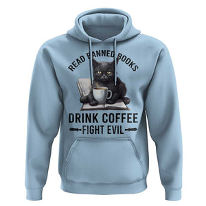 Funny Reading Cat Hoodie Read Banned Books Drink Coffee Fight Evil BookWorm TS11 Light Blue Print Your Wear