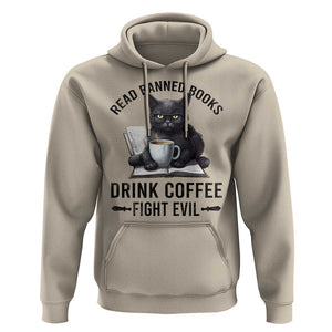 Funny Reading Cat Hoodie Read Banned Books Drink Coffee Fight Evil BookWorm TS11 Sand Print Your Wear