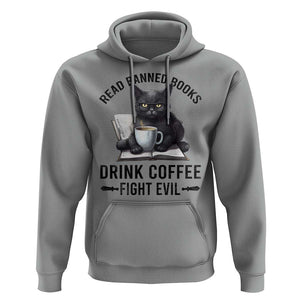 Funny Reading Cat Hoodie Read Banned Books Drink Coffee Fight Evil BookWorm TS11 Sport Gray Print Your Wear