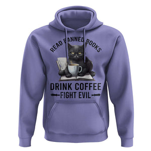 Funny Reading Cat Hoodie Read Banned Books Drink Coffee Fight Evil BookWorm TS11 Violet Print Your Wear