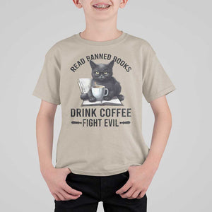 Funny Reading Cat T Shirt For Kid Read Banned Books Drink Coffee Fight Evil BookWorm TS11 Sand Print Your Wear
