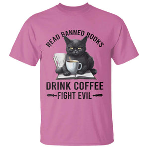 Funny Reading Cat T Shirt Read Banned Books Drink Coffee Fight Evil BookWorm TS11 Azalea Print Your Wear